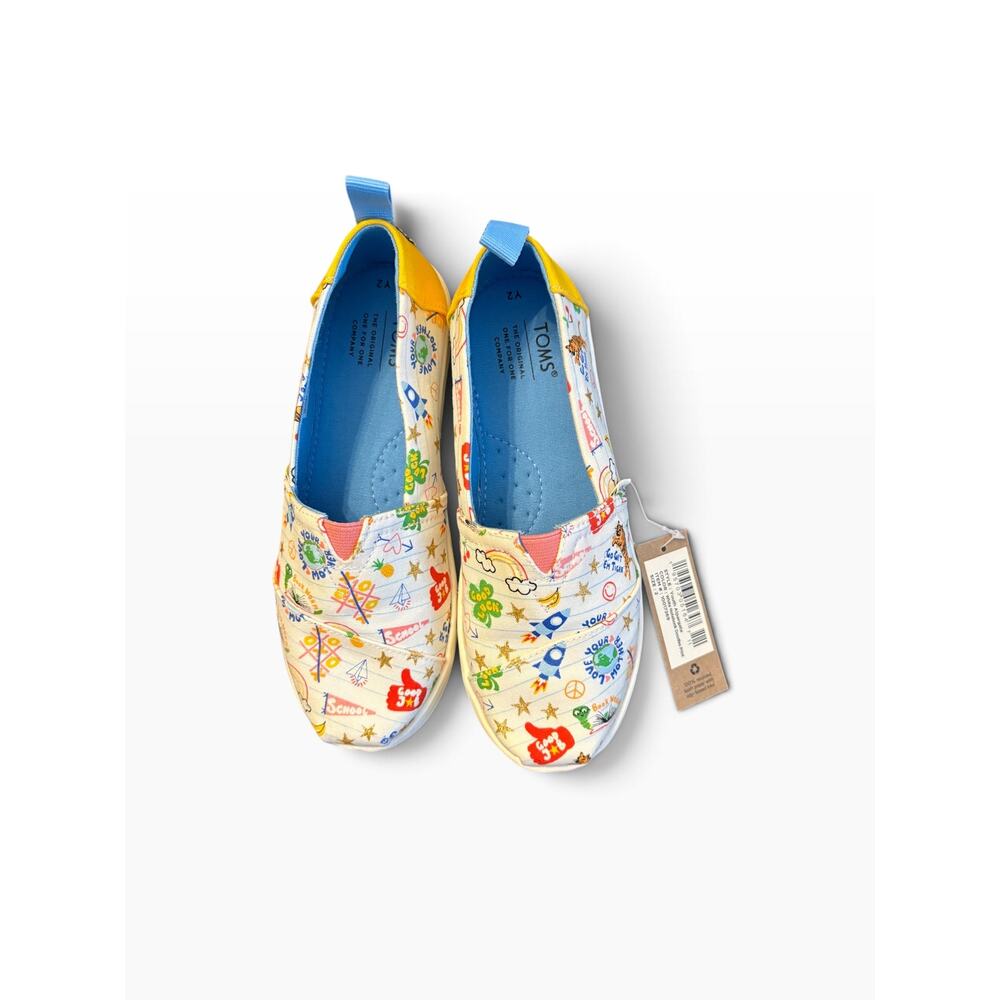 TOMS White Notebook Doodles Print Alpargata NWT Youth 2